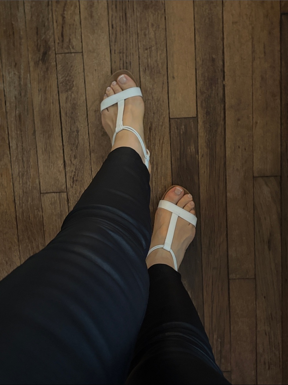 White T-Strap Platform Wedge Sandals with Cushions